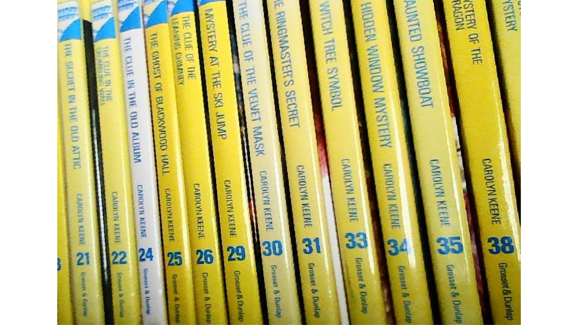 Nancy Drew Books lined up on a shelf