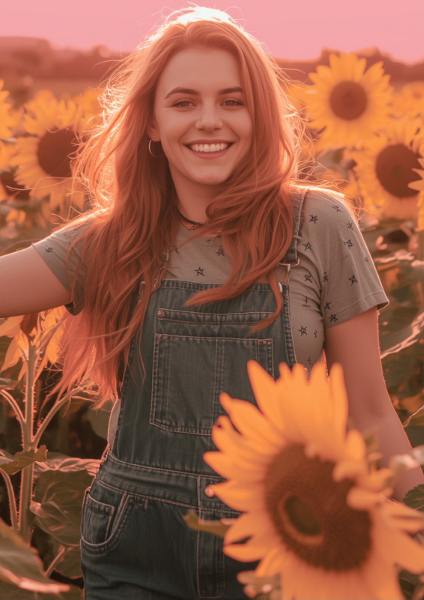 happy woman in a sunflower patch